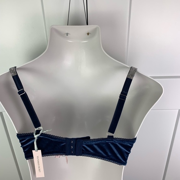 NWT Victorias Secret 38DDD Lace Velvet Balconette Demi Bra Rhinestone Strap - Picture 6 of 9